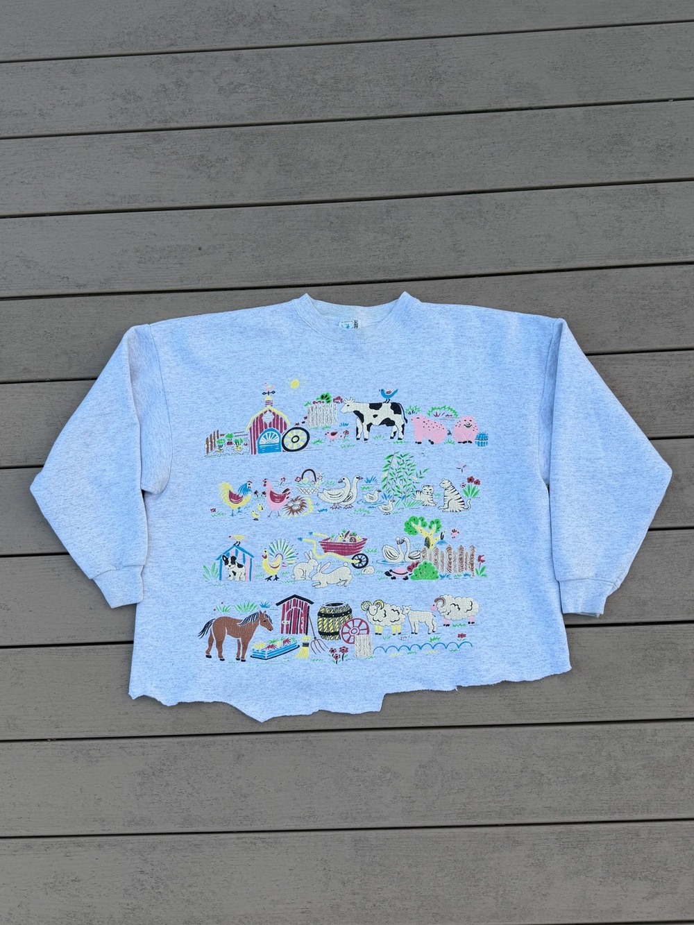 EZL By Marcy 'n Me Vintage Farm Animal Puff Print Sweatshirt One Size Pullover